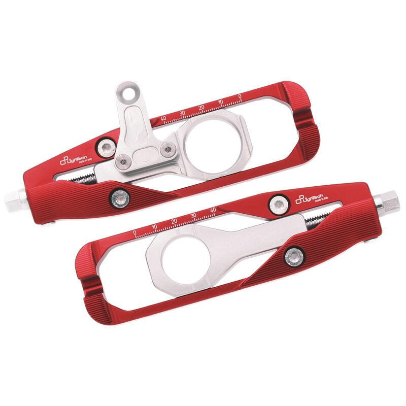 Chain adjuster for Yamaha R6 (17) with rear brake caliper support (pair) Rosso